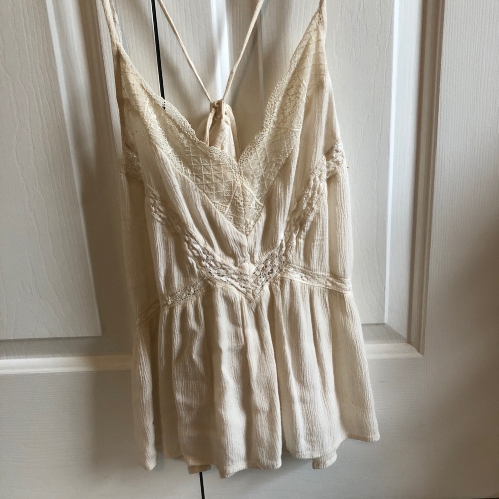 AE cream lace cross back tank top
